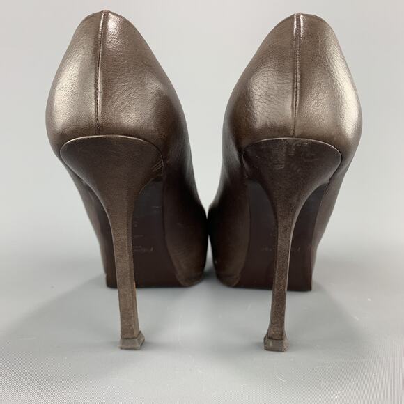 YVES SAINT LAURENT Size 6.5 Brown Leather TRIBUTE Platform Pumps - Picture 5 of 6
